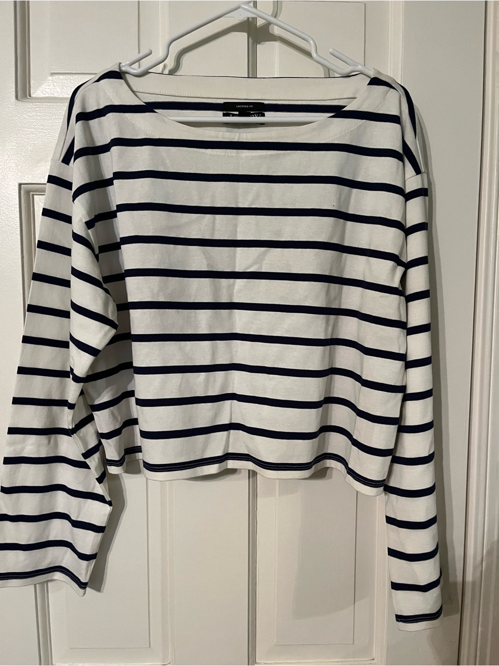 J. Crew Striped Boatneck Long-Sleeve Top - White & Navy